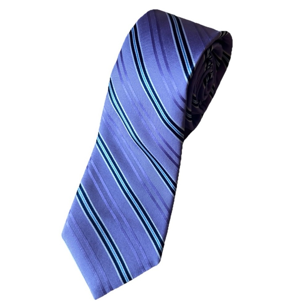 Hart Schaffner Marx Purple Navy Diagonal Striped Tie 100% Silk Necktie 3.5”x59”